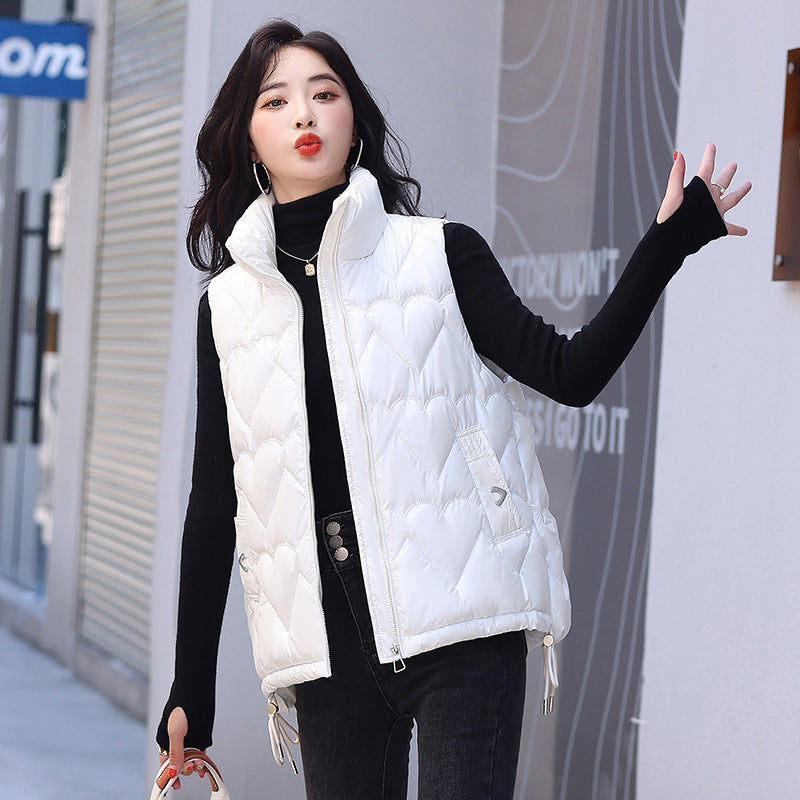 Autumn And Winter New Down Cotton Waistcoat Women's Short Western-Style Aging Stand Collar Waistcoat Jacket