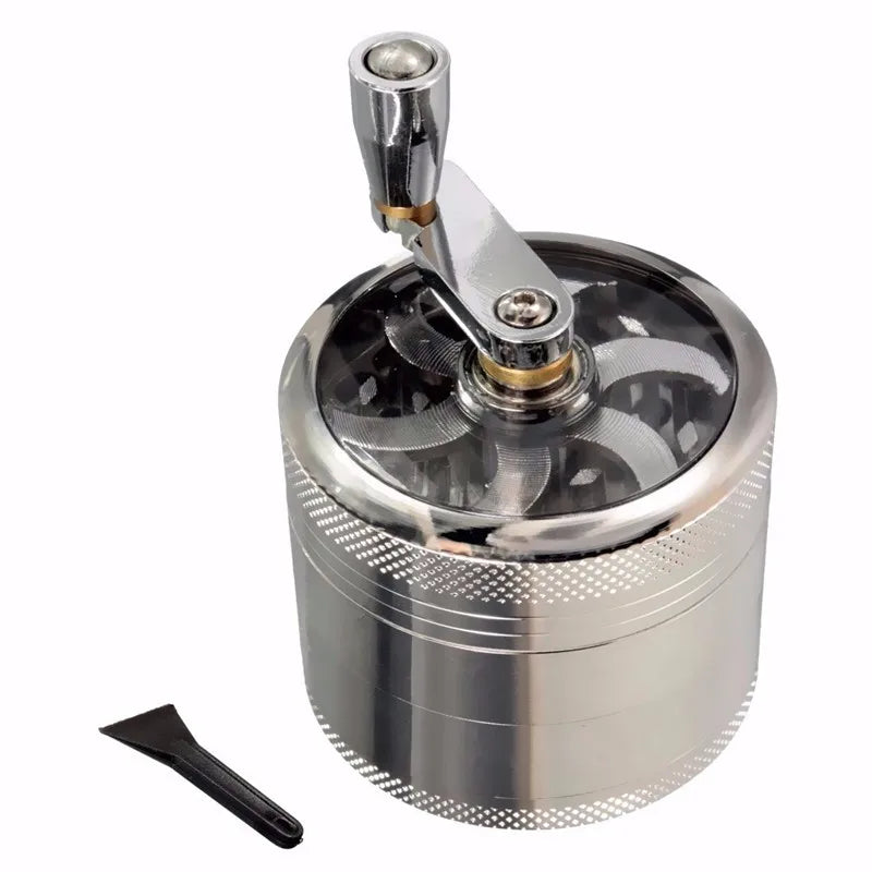 4 Layers Herb Tobacco Spice Weeds Grass Aluminium Grinder Smoke Crusher Hand Crank Muller Mill Pollinator Smoking Accessories