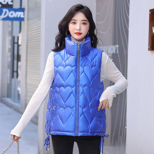 Autumn And Winter New Down Cotton Waistcoat Women's Short Western-Style Aging Stand Collar Waistcoat Jacket