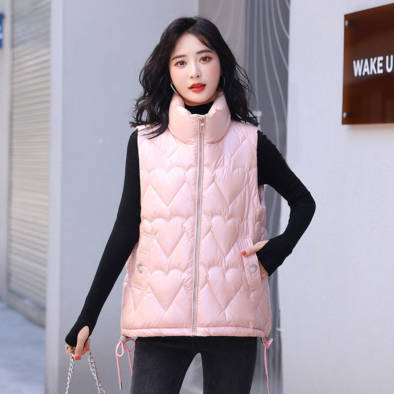 Autumn And Winter New Down Cotton Waistcoat Women's Short Western-Style Aging Stand Collar Waistcoat Jacket