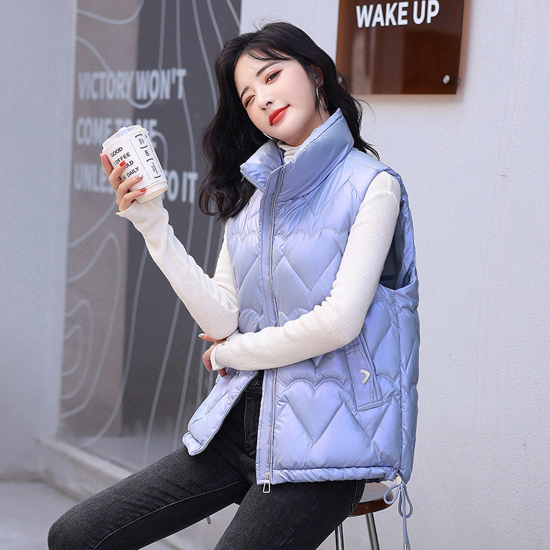 Autumn And Winter New Down Cotton Waistcoat Women's Short Western-Style Aging Stand Collar Waistcoat Jacket