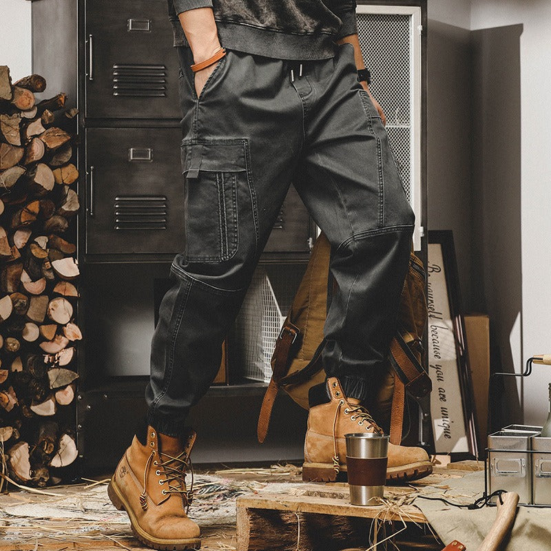 American heavy weight retro work pants, men's autumn loose straight tube trendy casual pants, men's spring and autumn wide leg leggings